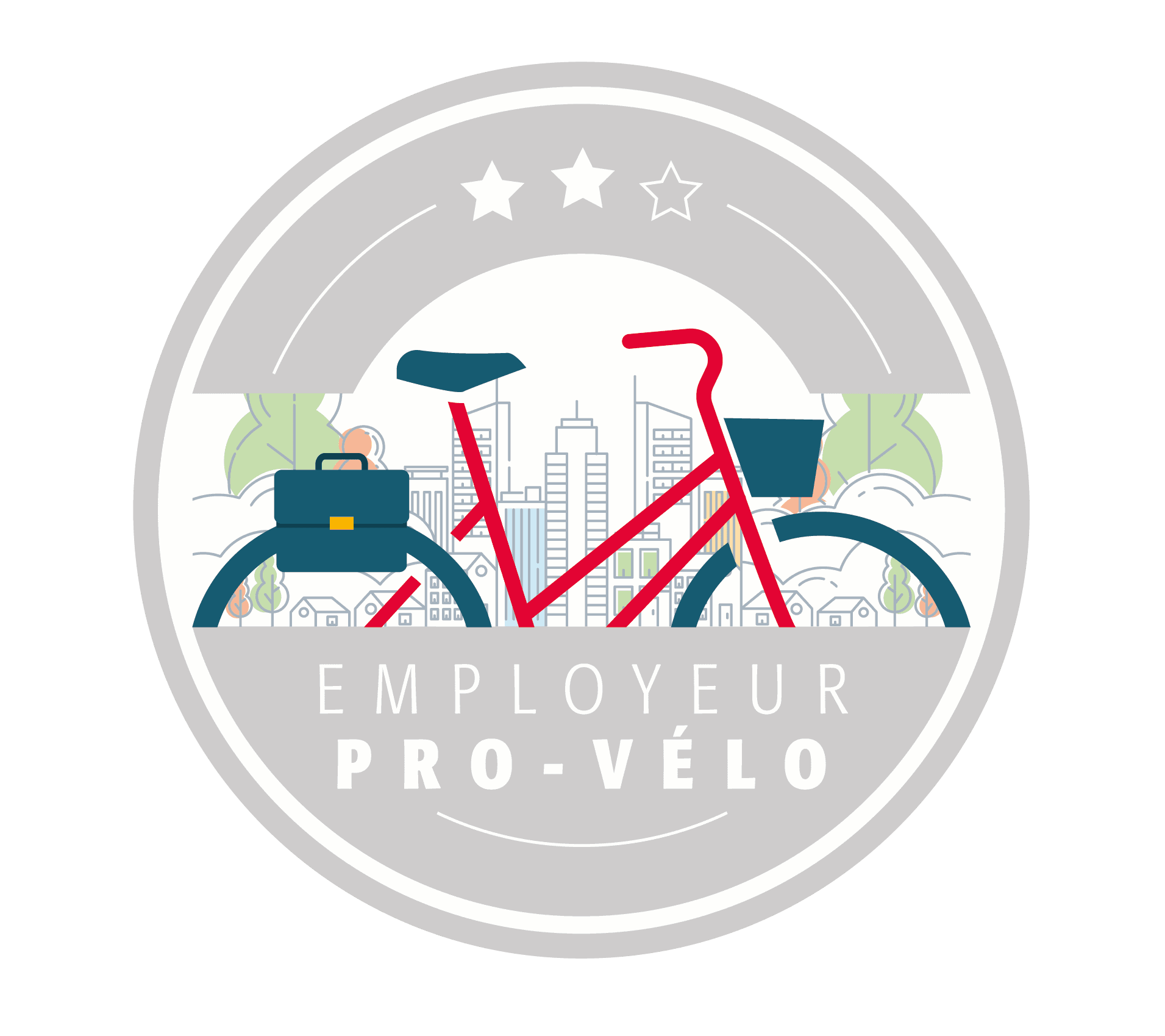 Logo circulaire Employeur Pro-Vélo avec un vélo rouge.