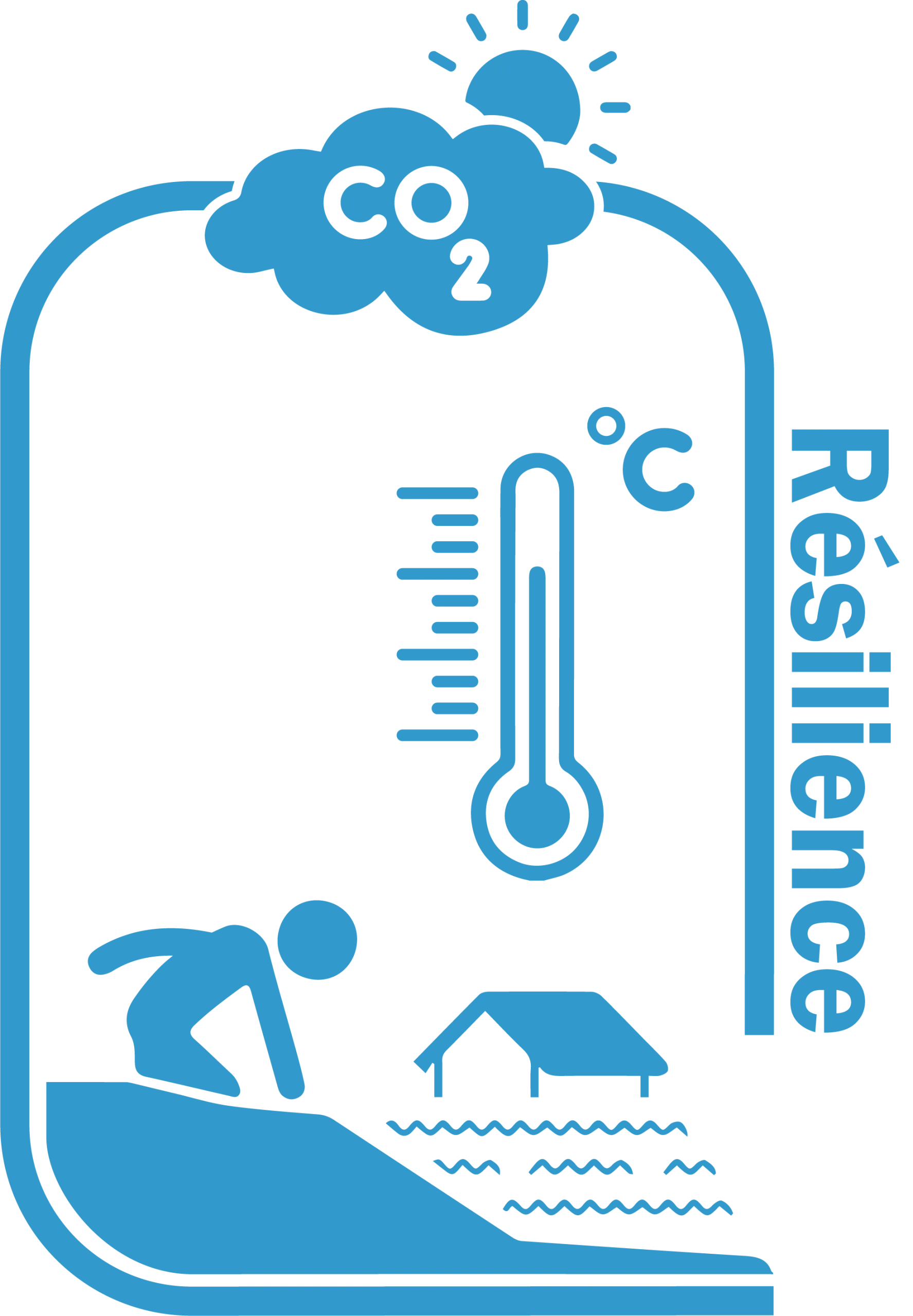 Icône bleue sur le changement climatique et la résilience.