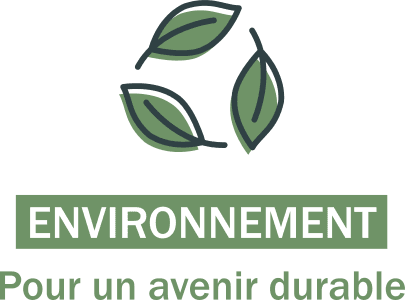 environnement Logo feuilles vertes, texte Environnement pour un avenir durable.