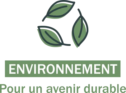 environnement Logo feuilles vertes, texte Environnement pour un avenir durable.