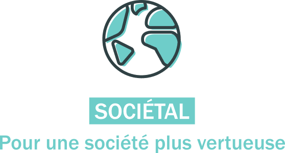 societe Logo Sociétal turquoise avec globe et slogan vertueux.