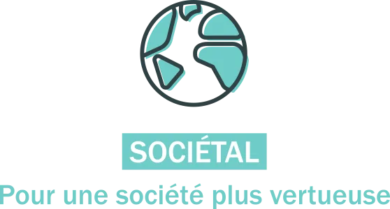 societe Logo Sociétal turquoise avec globe et slogan vertueux.