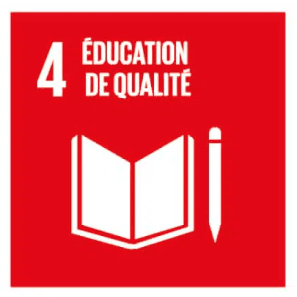 Logo ODD 4 : Éducation de qualité, livre et crayon.