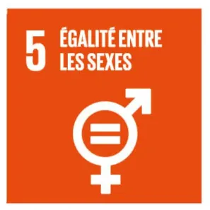 tuile_00_04 Logo ODD 5 : Égalité entre les sexes sur fond orange.