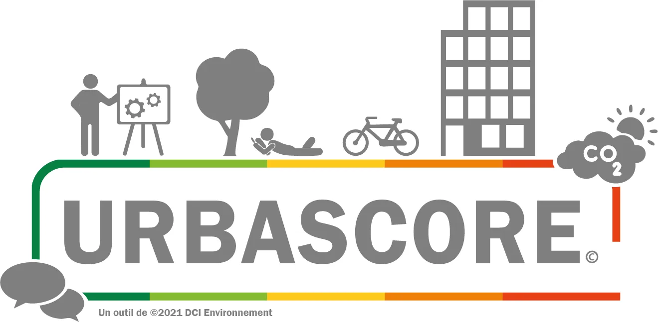 URBASCORE-OUTIL DCI-COULEURS Logo URBASCORE illustrant la durabilité urbaine et l'environnement.